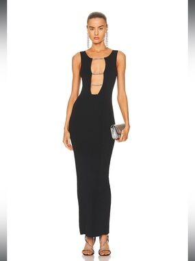 Christopher Esber Black Chain-Trim Cutout Maxi Dress